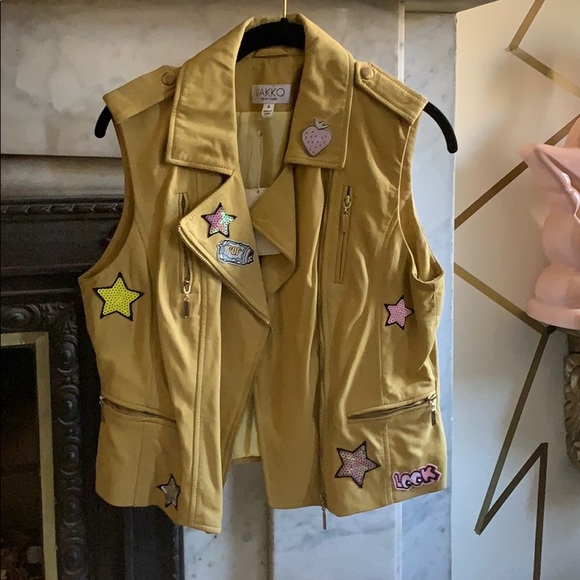100% real yellow leather hand embellished vest S - Picture 2 of 8